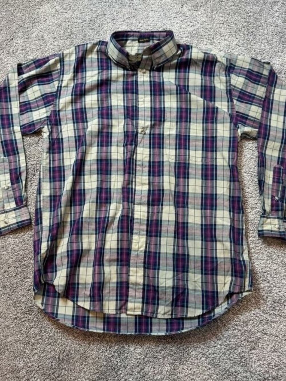 Eddie Bauer Shirt Mens M Multicolor Plaid Long Sleeve Pocket Marin Poplin Button